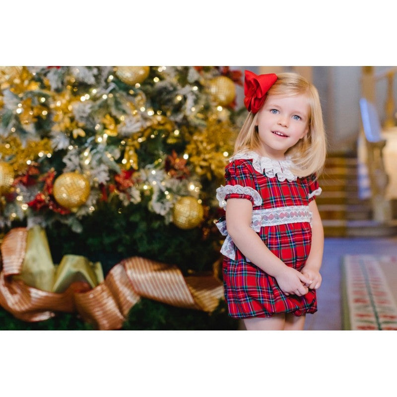 Sal & Pimenta Girls Bubble - Red Noel Holiday Plaid with Lace Details