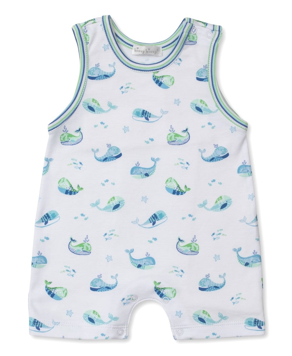 Kissy Kissy Baby Boys Blue Watercolor Whales Sleeveless Romper by Kissy Kissy