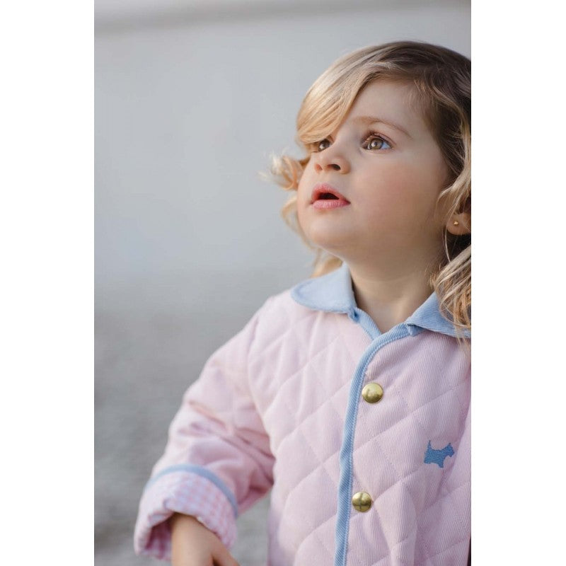 Sal & Pimenta Girls Quilted Corduroy Jacket Coat - Pink with Blue Trim