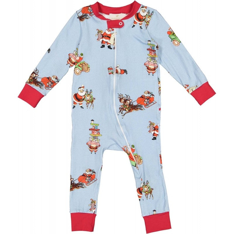 Sal & Pimenta Boys Pajamas - One Piece - Busy Santa Blue