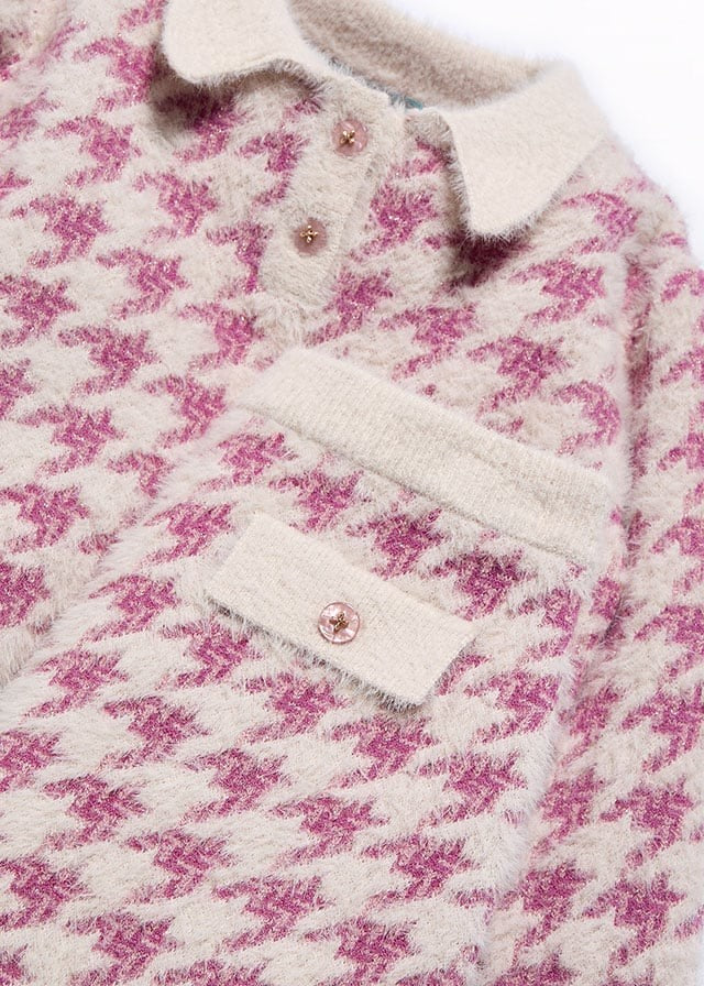Abel & Lula Girls Pink Houndstooth Sweater Knit Skirt Set