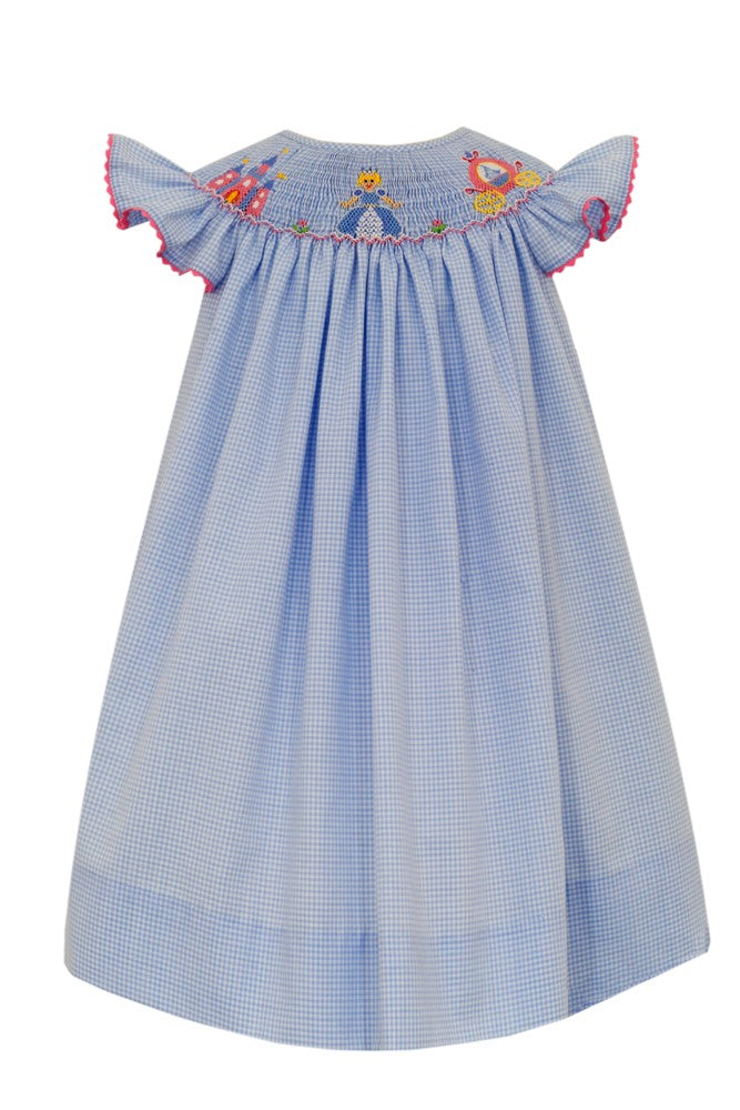 Anavini Toddler Girls Blue Gingham Smocked Princess Cinderella Dress - Bishop