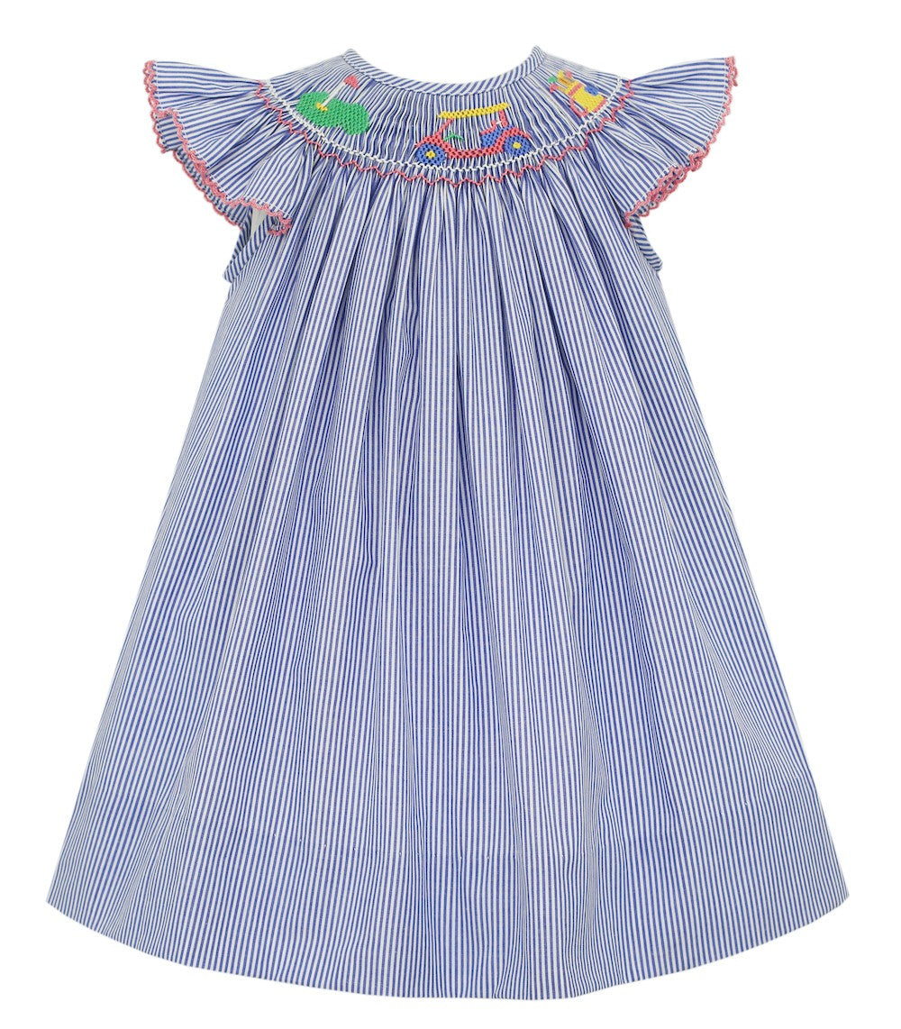 Petit Bebe Baby / Toddler Girls Royal Blue Stripe Smocked Golf Bishop Dress by Petit Bebe