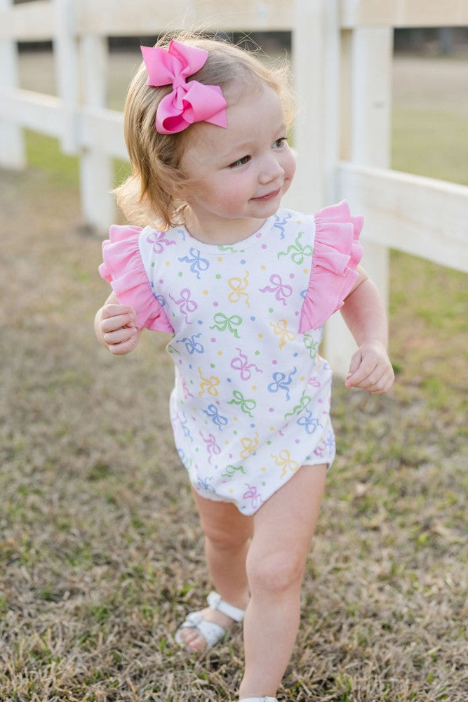 James & Lottie Baby Girls Blake Bubble - Pastel Bows Print by James & Lottie