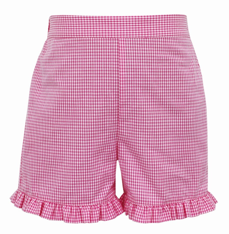 Anavini Girls Pink Smocked Minnie Mouse Top with Pink Check Shorts