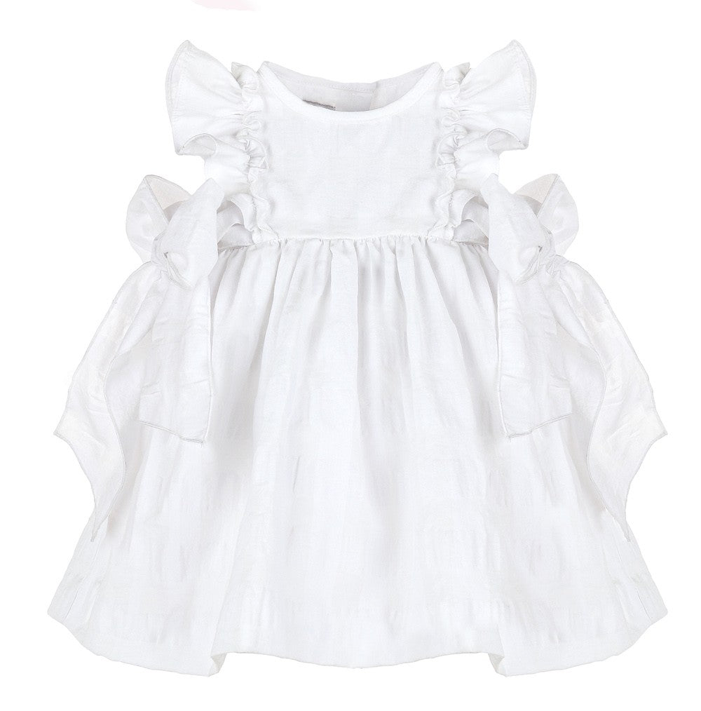 Sophie & Lucas Girls White Gingham Dress with Side Bows