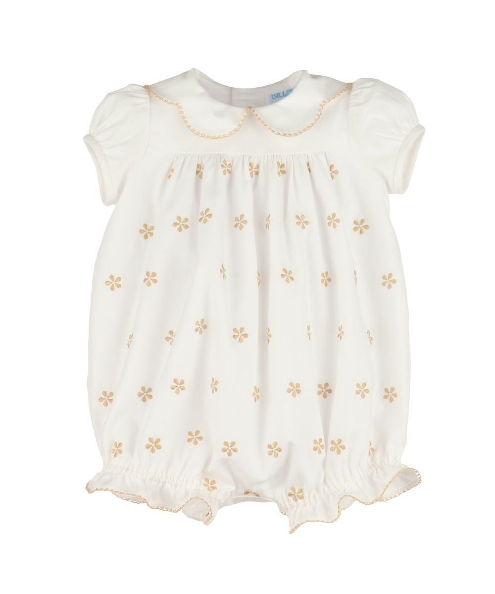 Luli & Me Baby Girls Bubble - Ivory with Tan Embroidery Flowers
