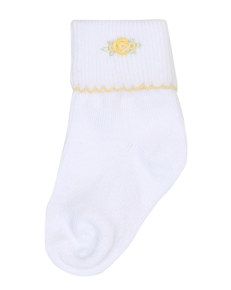 Magnolia Baby Girls Faith's Classics Embroidered Yellow Flower Socks