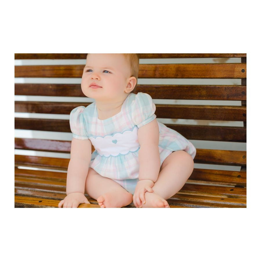 Sal & Pimenta Girls Bubble - Pink & Blue Breeze Plaid with Embroidered Hearts