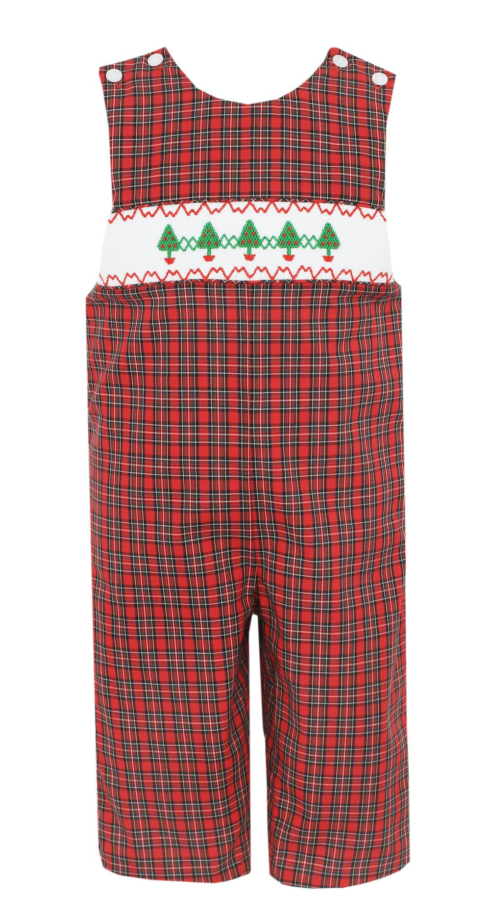 Petit Bebe Baby / Toddler Boys Red Holiday Plaid Smocked Christmas Trees Longall
