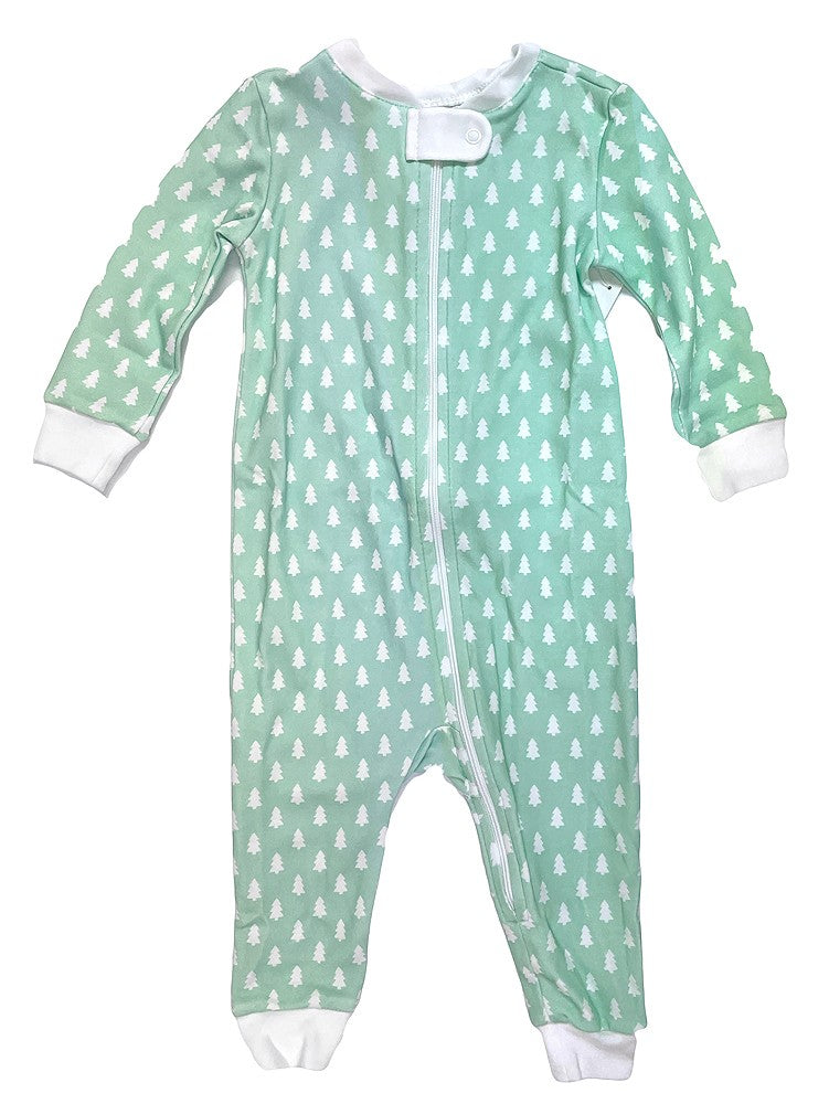 James & Lottie One Piece Zip Up Jammies - Aqua Christmas Trees