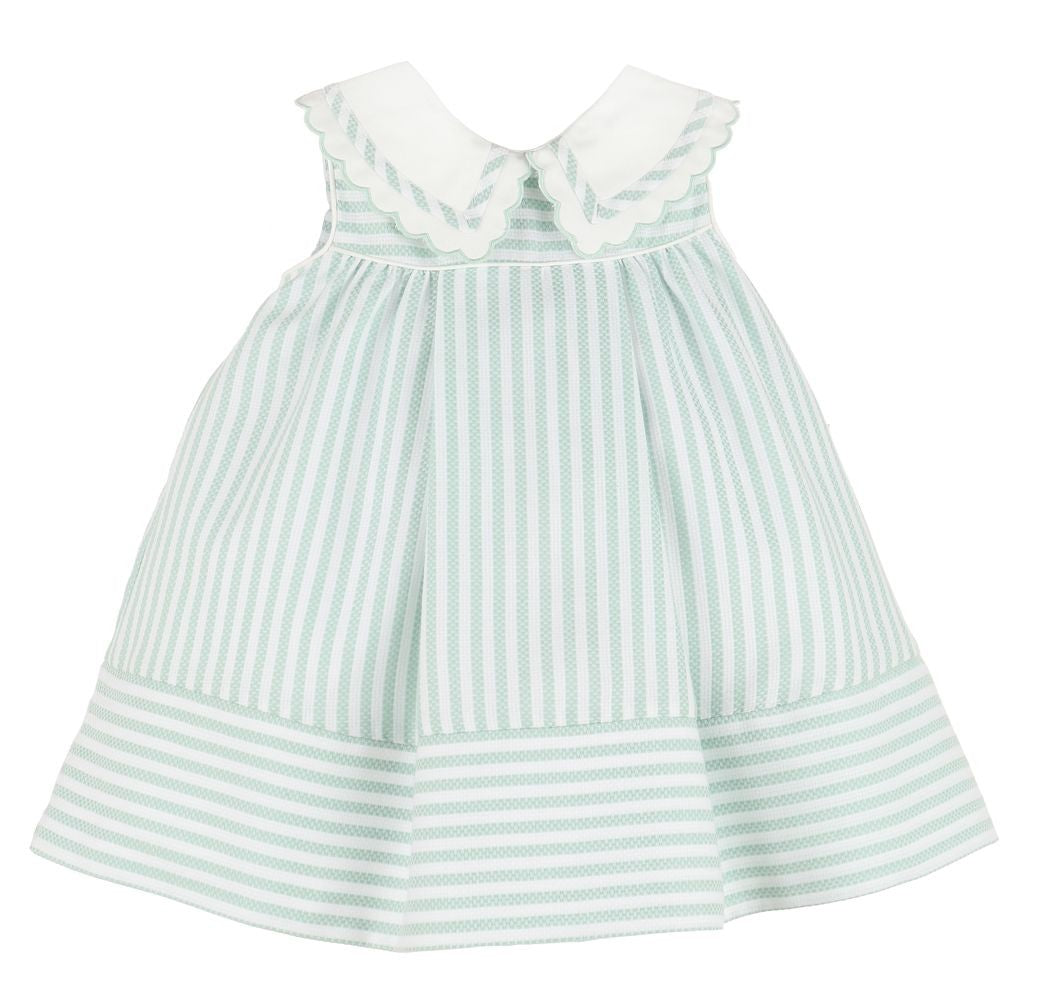 Sophie & Lucas Girls Coastal Classics Striped Dress - Fancy Collar - Green