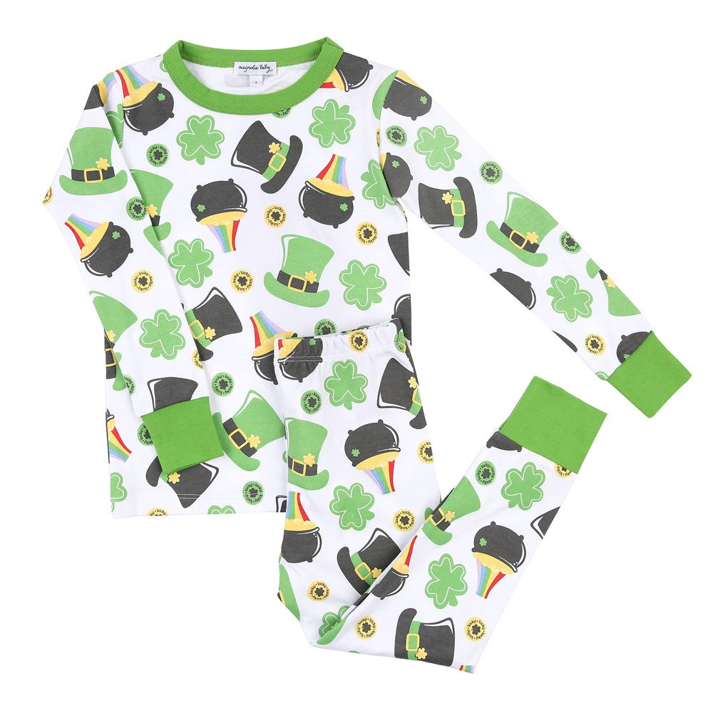 Magnolia Baby Feelin' Lucky Green St. Patrick's Day Shamrocks Long Pajamas by Magnolia Baby