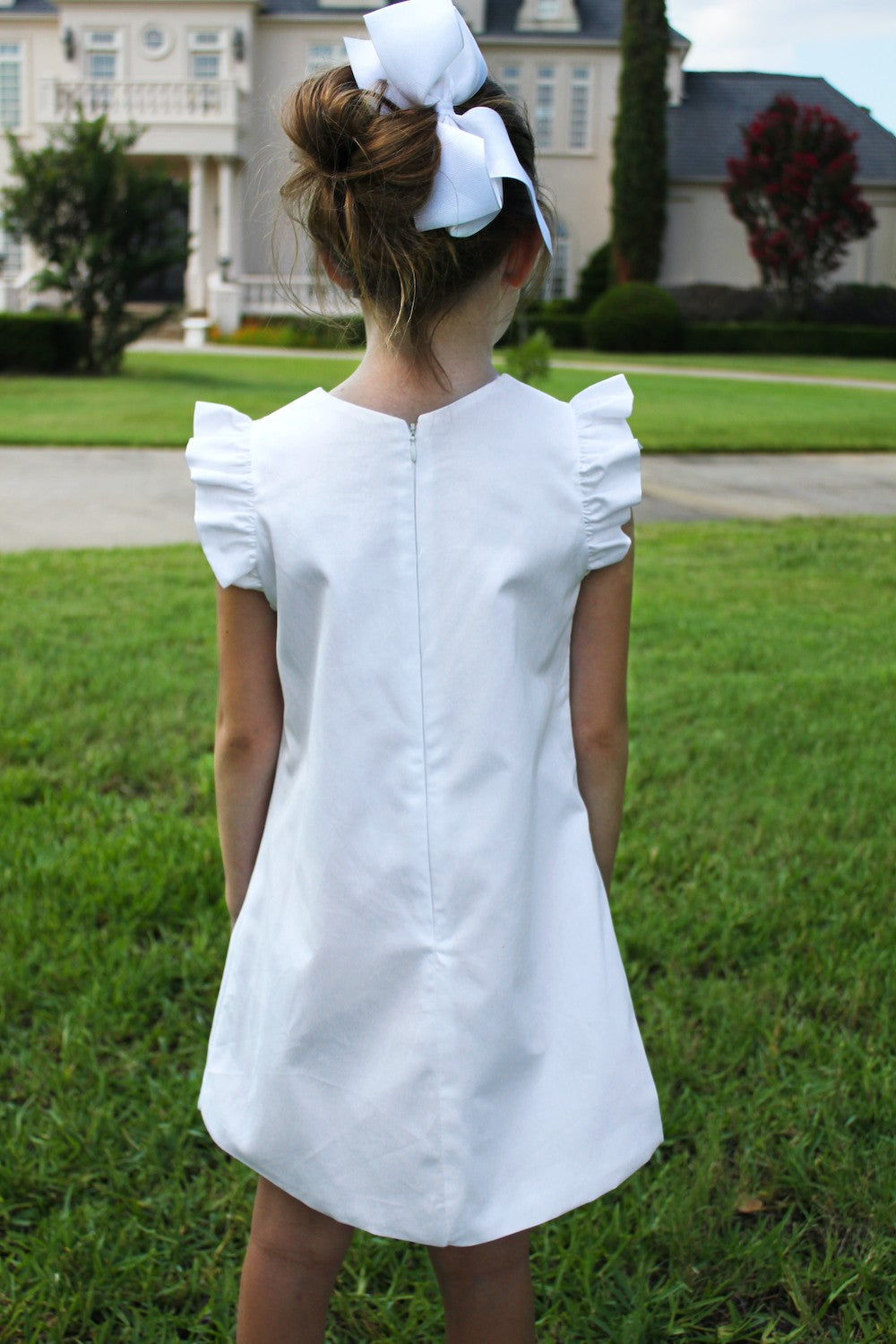Susanne Lively Girls Pique A-Line Dress with Flutter Sleeves - White
