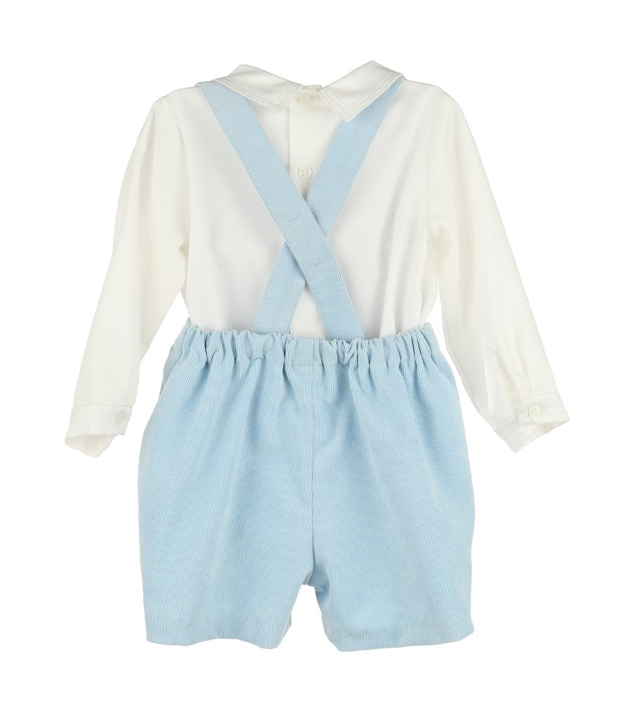Luli & Me Boys Majestic Cord Suspender Shorts Set - Light Blue