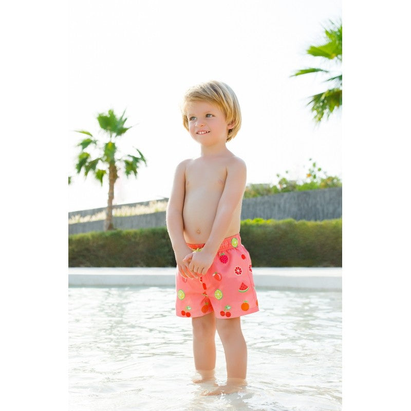 Sal & Pimenta Boys Swim Trunks - Pink Fruit Salad Print