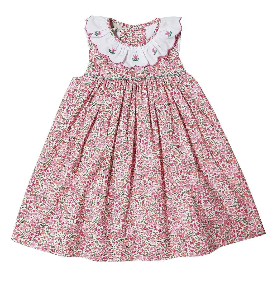 Marco & Lizzy Girls Pink Floral Sleeveless Float Dress - Embroidered Collar 6 Marco & Lizzy Girls Pink Floral Sleeveless Float Dress - Embroidered Collar 6