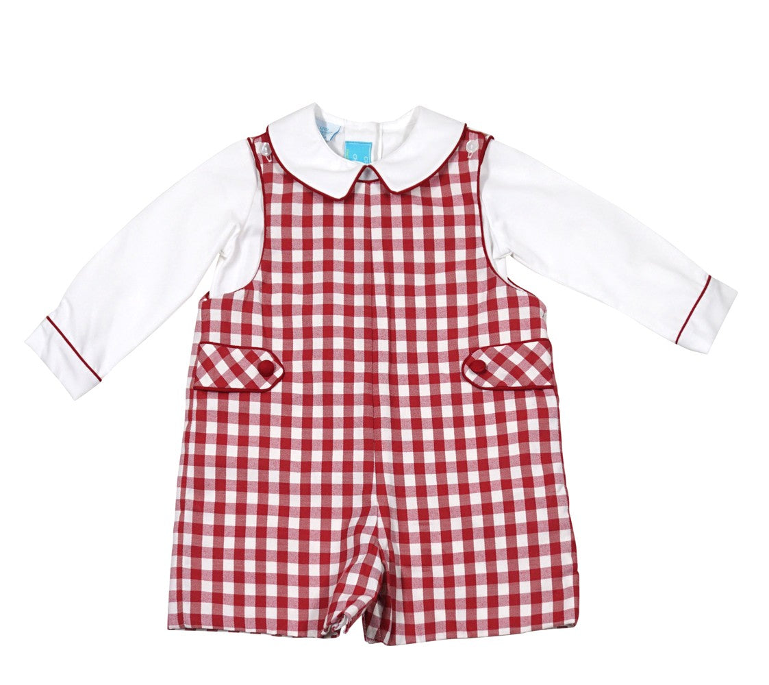 Claire & Charlie Baby / Toddler Boys Burgundy Check Shortall with Shirt