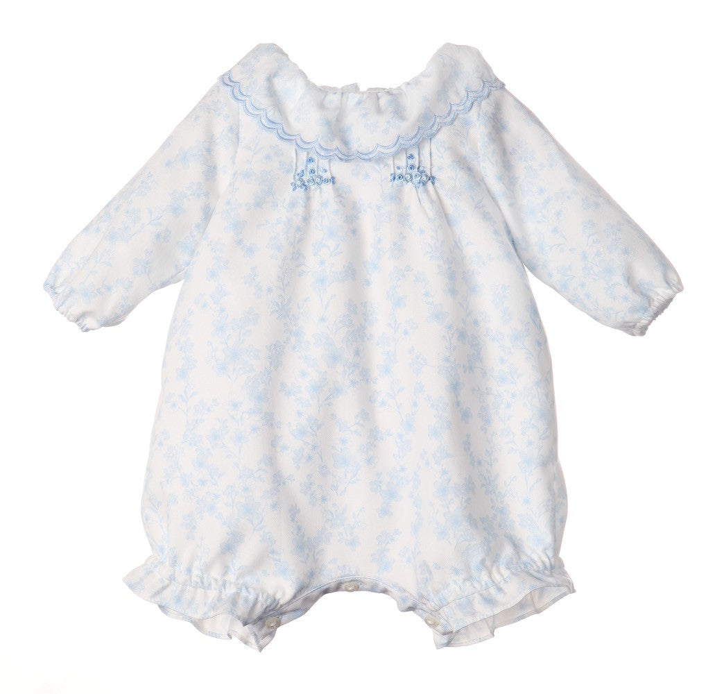 Luli & Me Baby Girls Bubble with Bonnet - Blue English Floral