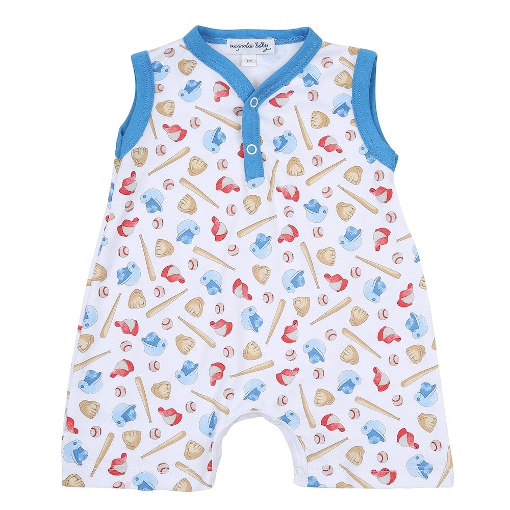 Magnolia Baby Boys Blue Baseball Field of Dreams Sleeveless Short Playsuit