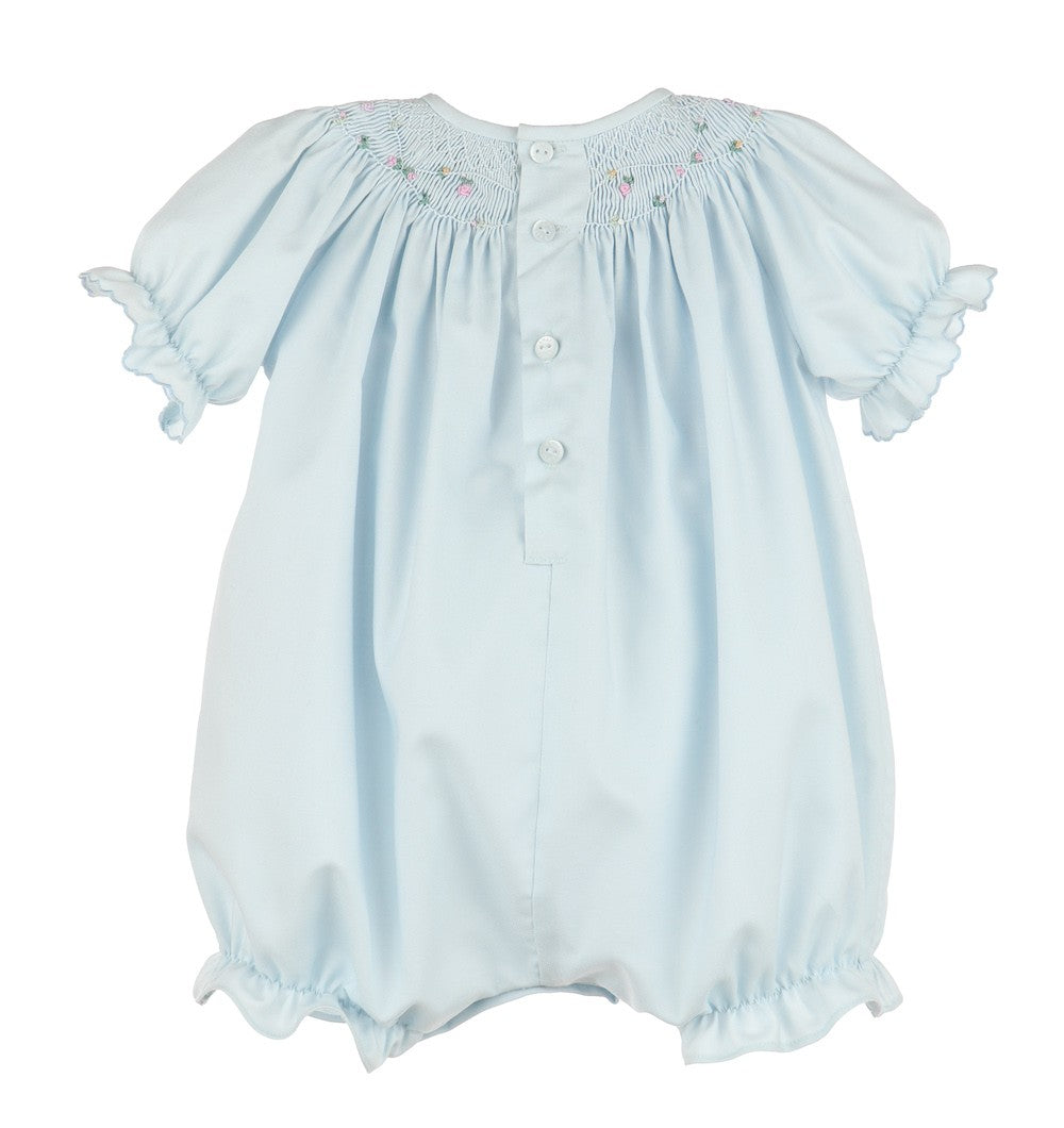Luli & Me Baby Girls Floral Wreath Smocked Bubble - Blue
