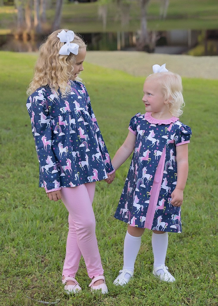 James & Lottie Girls Rosie Dress with Pink Pleat - Unicorn by James & Lottie