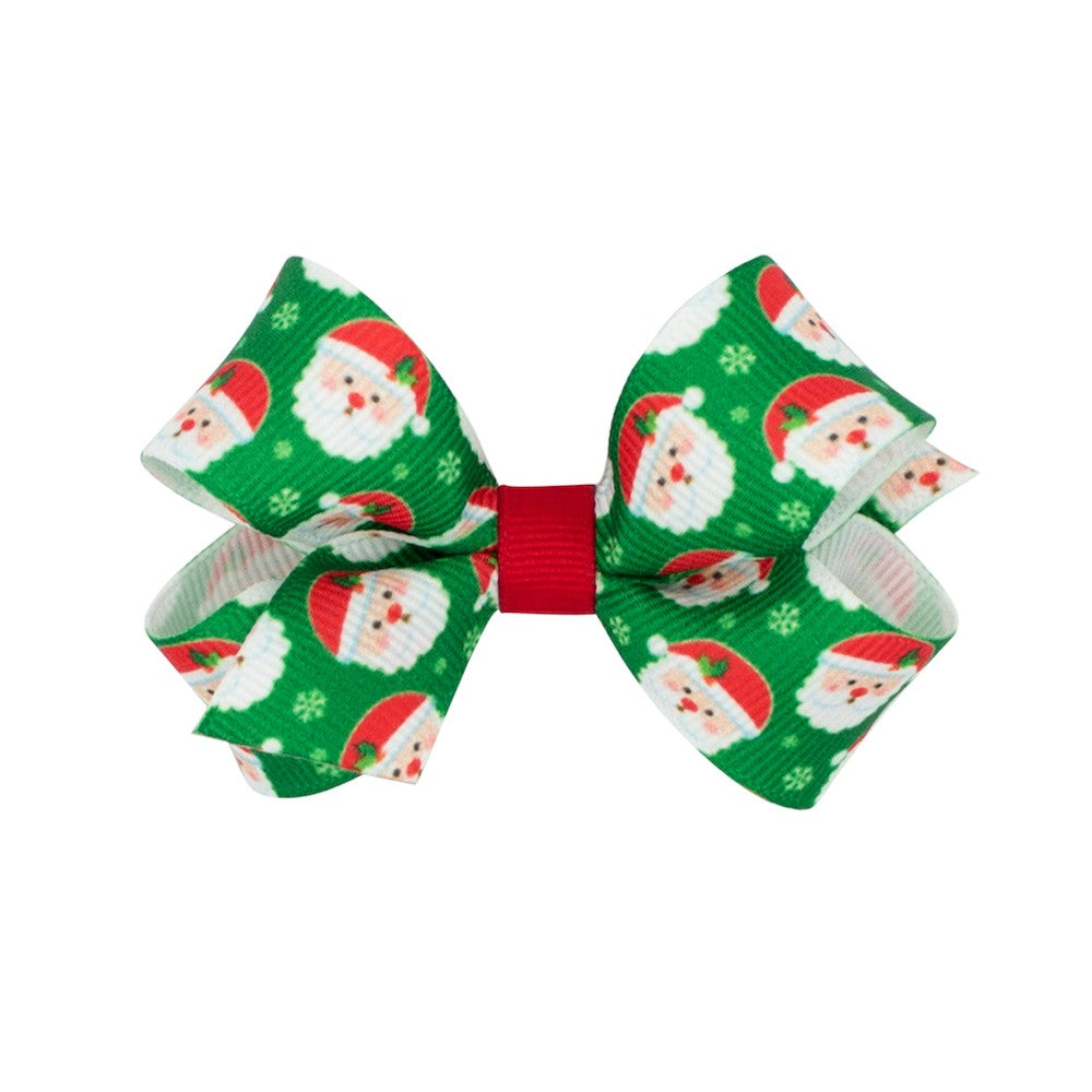 Wee Ones Girls Hair Bow on Clip - Santa Print on Green Bow
