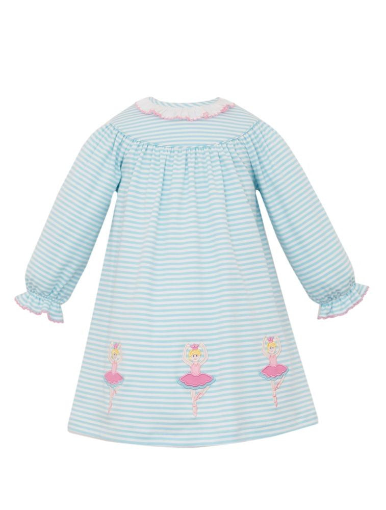 Claire & Charlie Girls Aqua Stripe Knit Dress - Pink Ballerinas Applique by Claire & Charlie