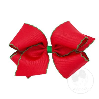 Wee Ones Girls Classic Moonstitch Bow - Red with Green