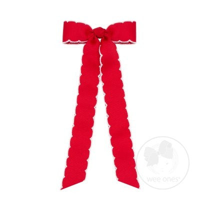 Wee Ones Girls Grosgrain Moonstitch Bow with Streamers - Red with White by Wee Ones