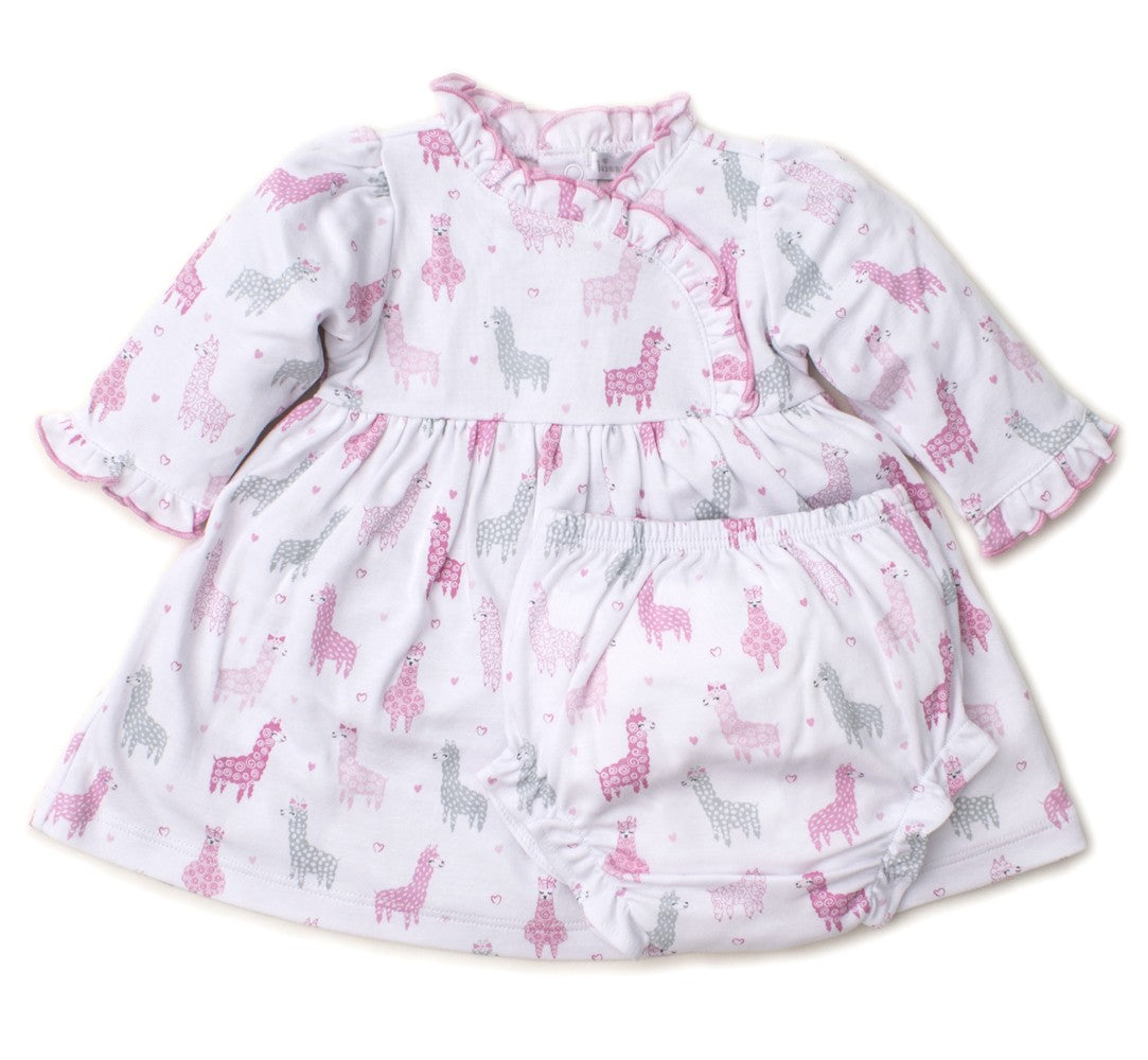 Kissy Kissy Baby Girls Dress Set - Pink / Gray Wooly Llamas