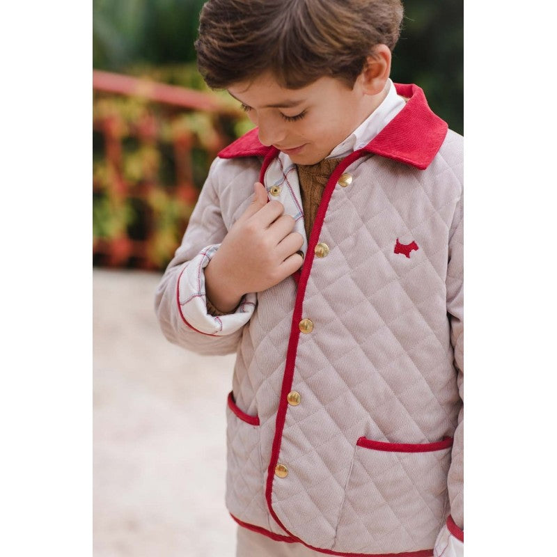 Sal & Pimenta Boys Quilted Jacket Coat - Tan Camel with Red Trim