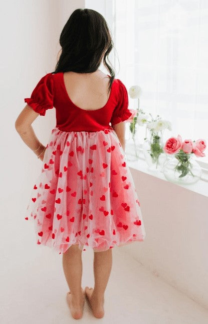 Ollie Jay Girls Red Rose Dress - Tulle Valentine Hearts by Ollie Jay