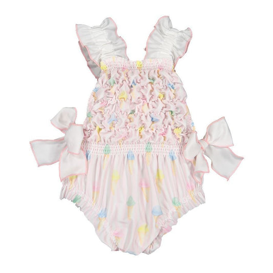 Sal & Pimenta Girls Pink Ice Creams Swimsuit - Smocked