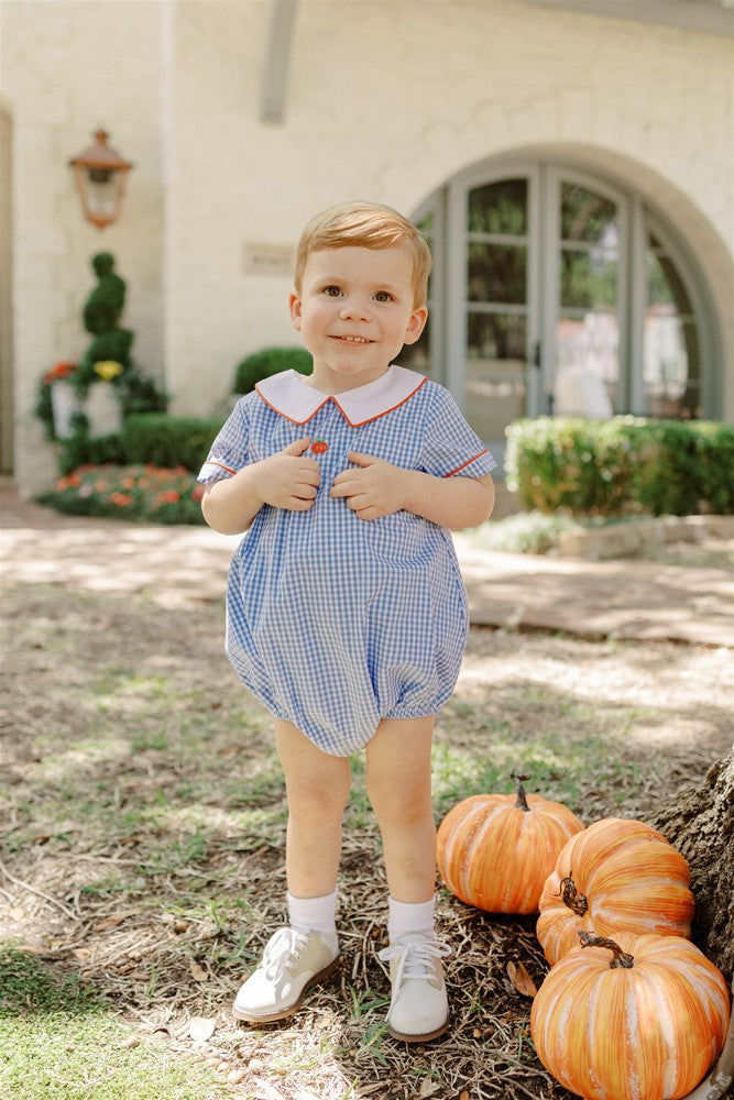 Proper Peony Baby Boys Blue Check Pumpkin Field Bubble -