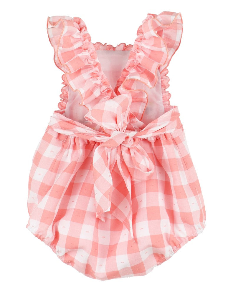 Sophie & Lucas Baby Girls Coral Check Bubble - Embroidery Lemons
