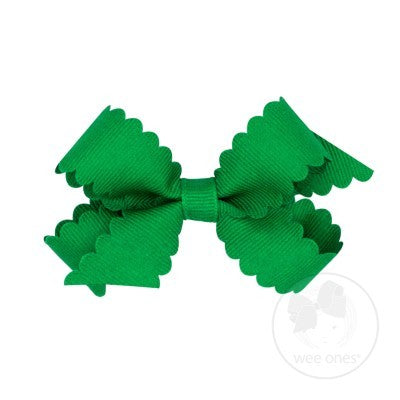 Wee Ones Girls Grosgrain Hair Bow on Clip - Scallop Edge - Green