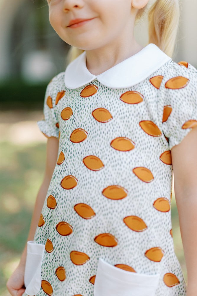Proper Peony Pima Girls Green Football Touchdown Dress