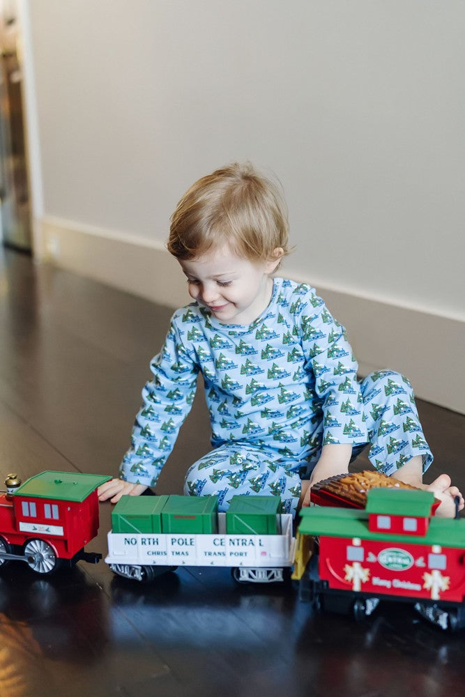 Lila & Hayes Boys Bradford Pajamas Set - Blue North Pole Express Train by Lila & Hayes