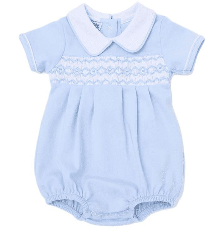 Magnolia Baby Boys Hazel and Hudson Smocked Light Blue Bubble