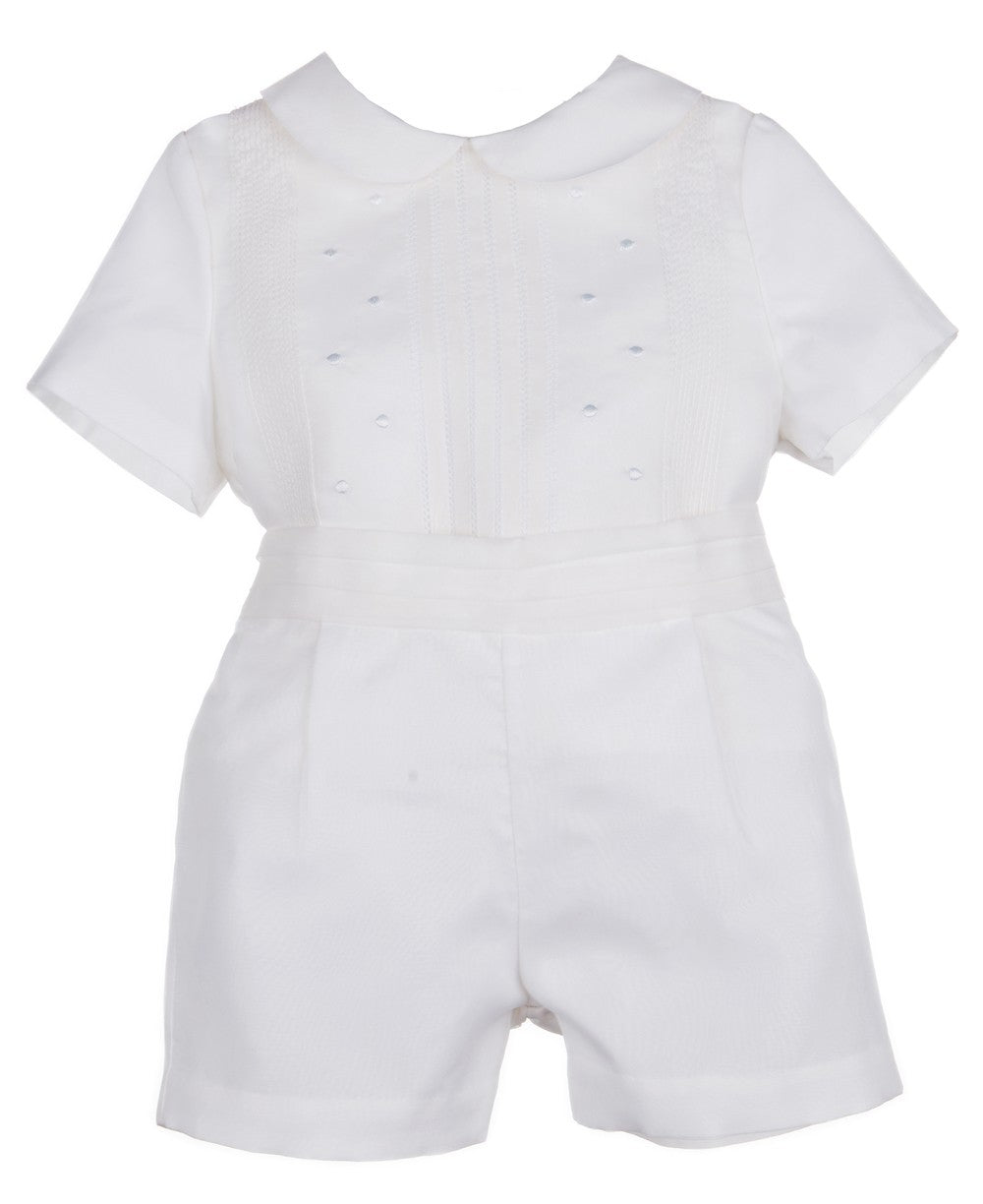 Luli & Me Boys Dressy Silk Organza Special Occasion Outfit - White