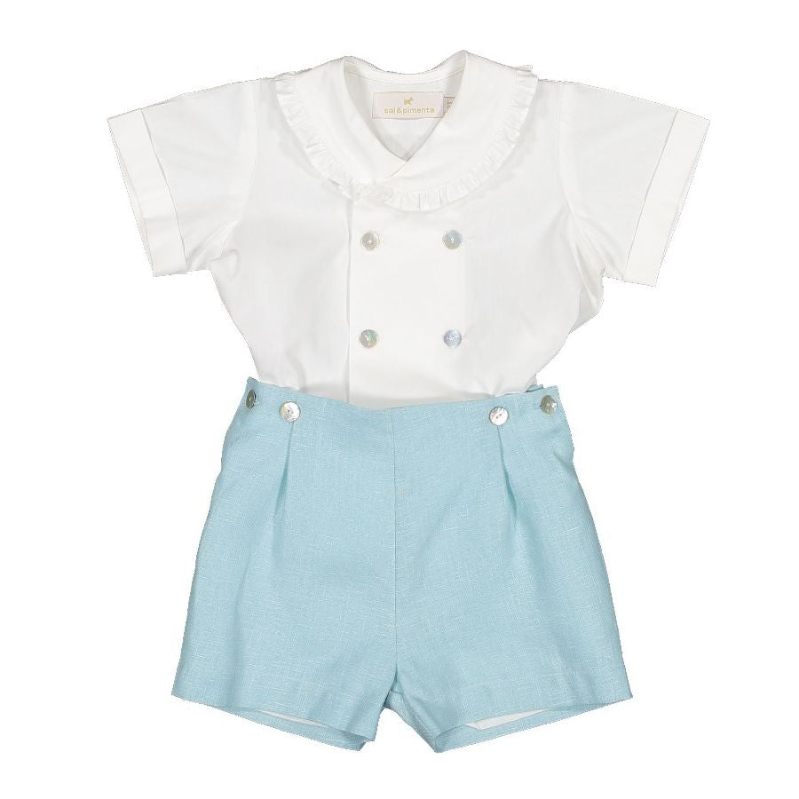 Sal & Pimenta Boys Dressy Shorts Set - Turquoise Linen