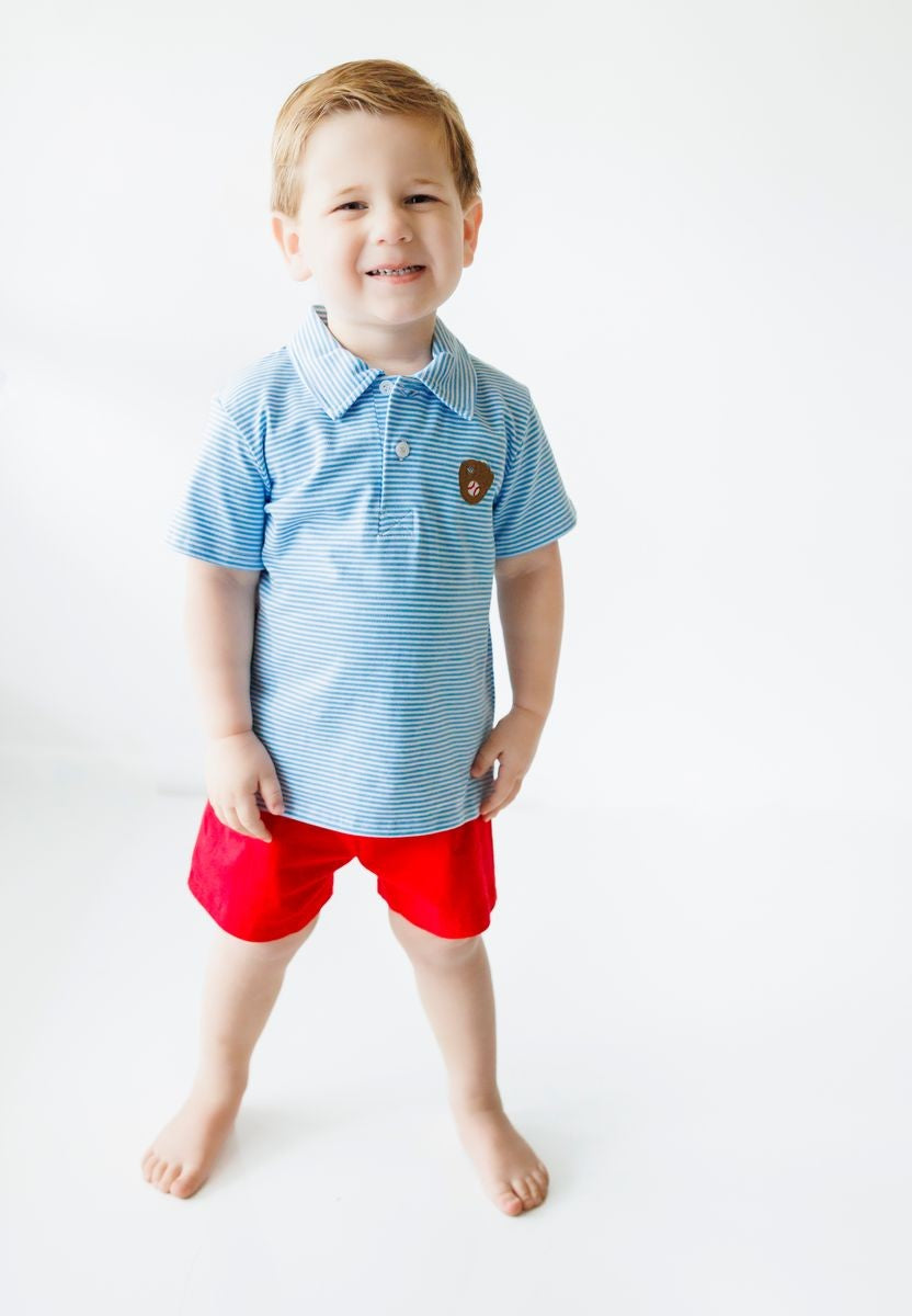 Itsy Bitsy Boys Blue Striped Polo Shirt - Baseball Glove