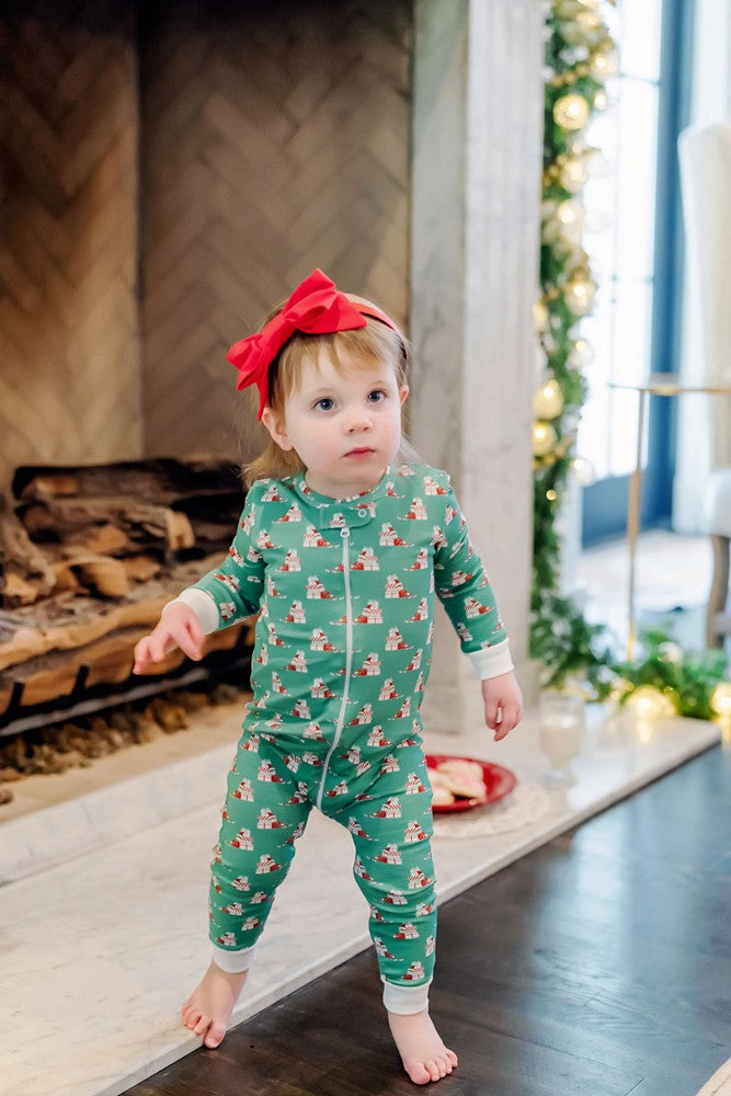 Lila & Hayes Baby Parker Zipper Pajamas - Green Santa's Helper Elves
