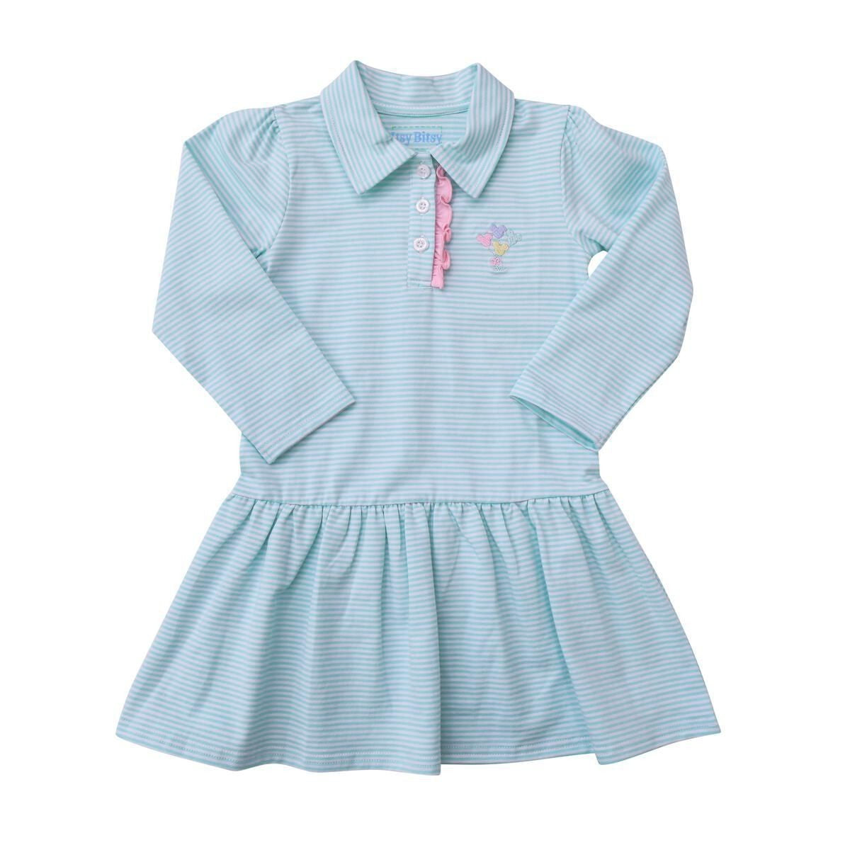 Itsy Bitsy Girls Aqua Striped Polo Dress - Mouse Balloons