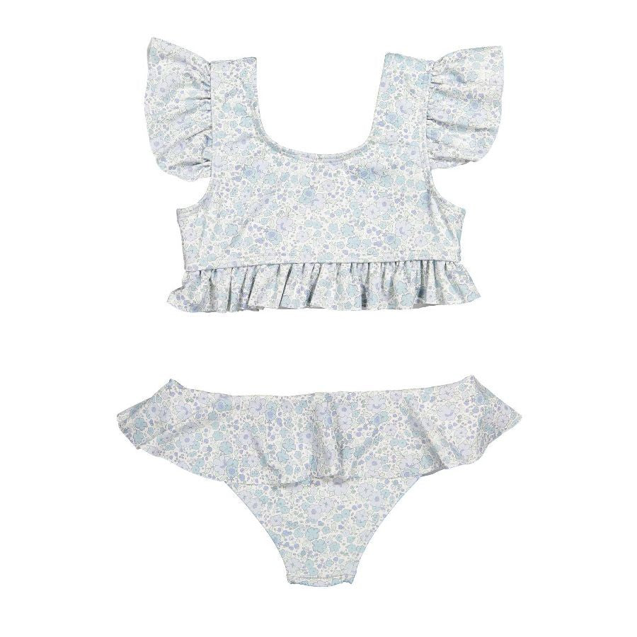 Sal & Pimenta Girls Blue Ditsy Floral Swimsuit - Skirted Bikini