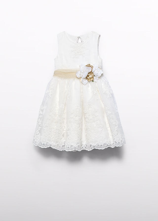 Abel & Lula Girls Organdy Embroidered Special Occasion Dress - Flower at Waist
