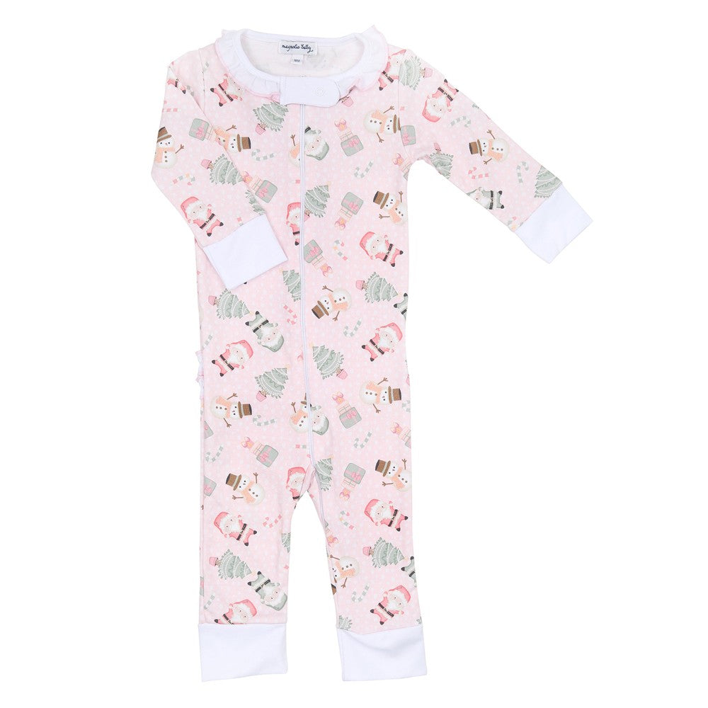 Magnolia Baby Girls Sweet Little Christmas Ruffle Zipper Pajamas - Pink