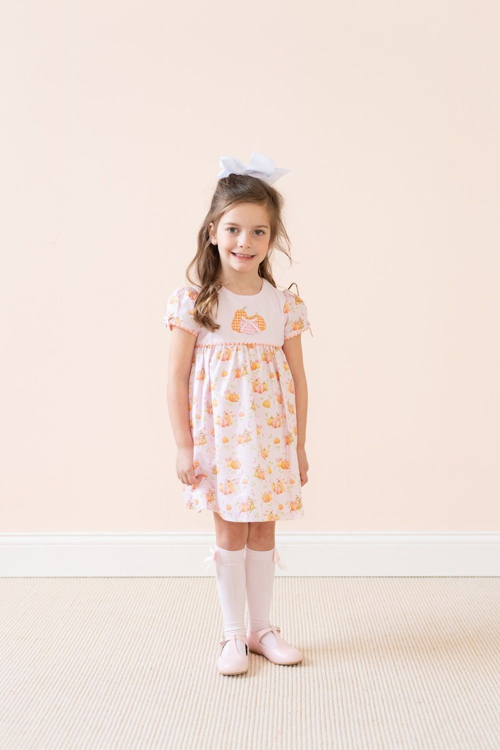 La Boutique by Dondolo Girls Dress - Pink & Orange Pumpkins