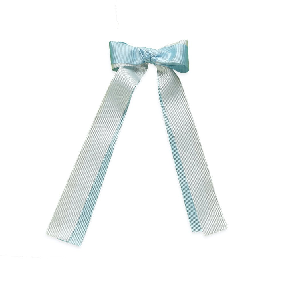 Eva's House Girls Double Grosgrain Hair Bow with Streamers - Blue & White
